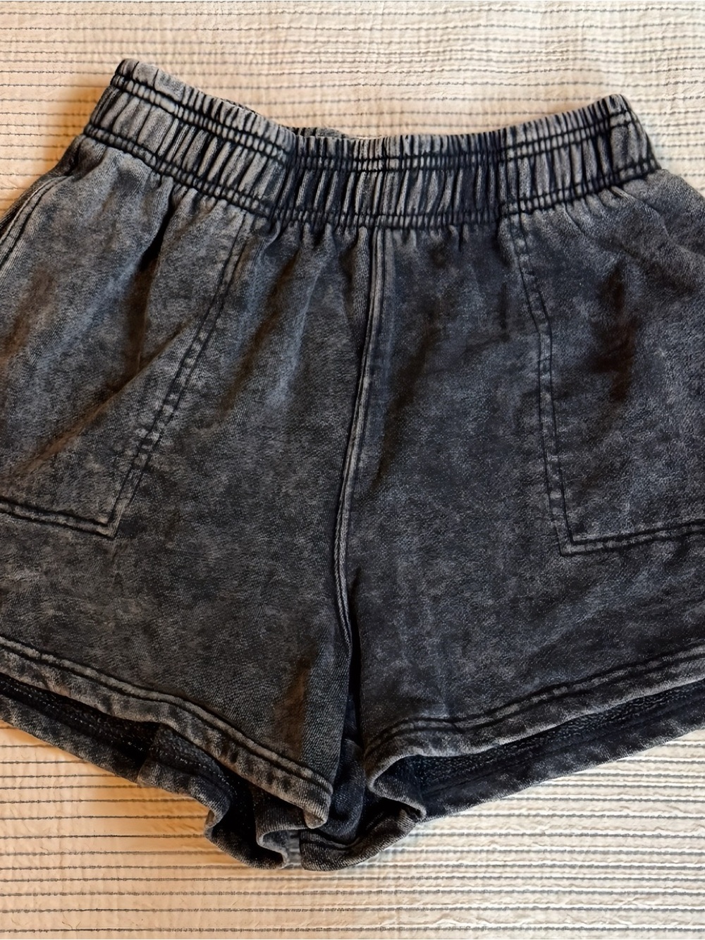 Miken Black Washed Elastic-Waist Athletic Shorts
